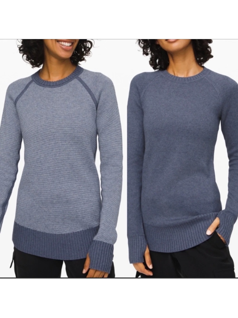 Lululemon Still Lotus Sweater XS S Reversible Heathered Code Blue Ice Cap Stripe